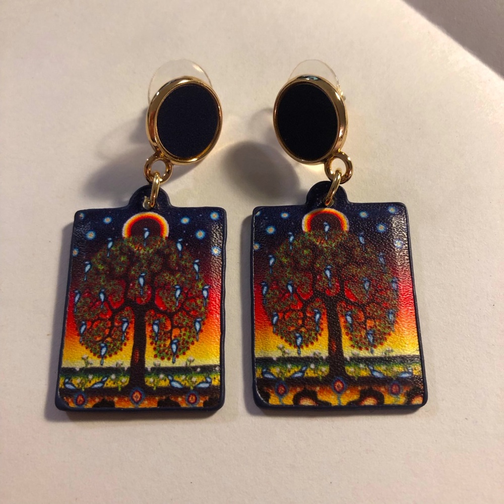 Vegan leather Tree of Life earrings